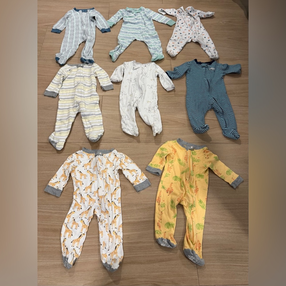 7 Burt’s Bees Baby Organic Pajamas - 1 Honest Organic Pajamas varying sizes -